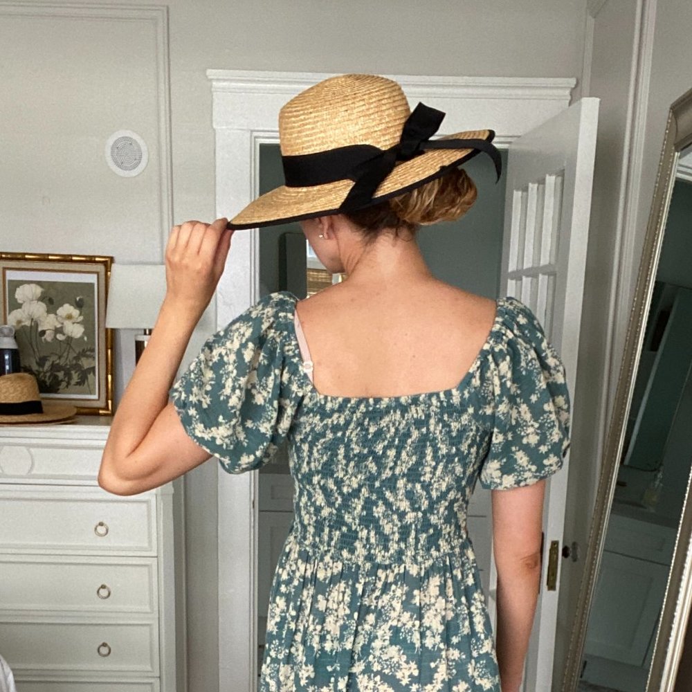 Straw Boater Hat with Black Bow Detail